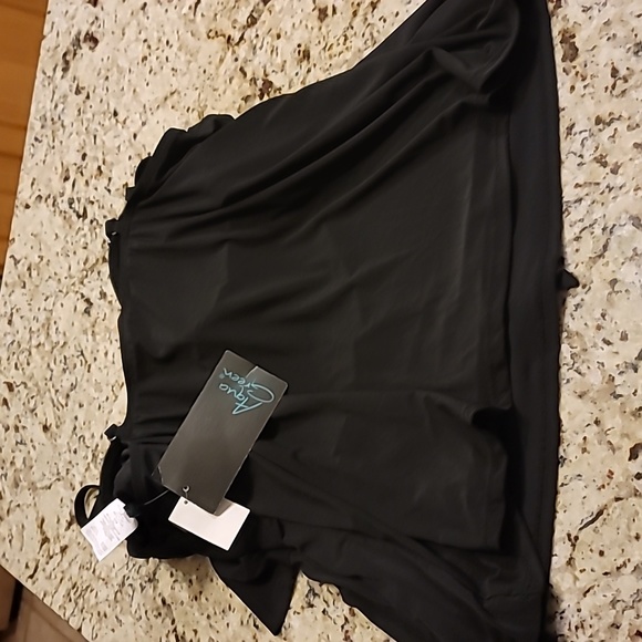 Aqua Green Womens Tiered Tankini Top Black Plus Size - Picture 6 of 7